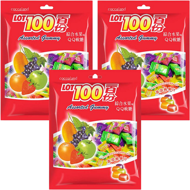 LOT100 一百份 綜合水果QQ軟糖, 200g, 3袋