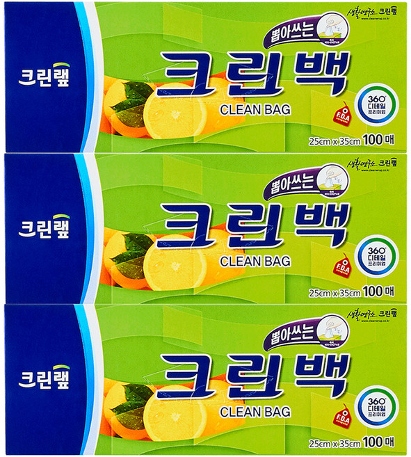 크린랩 뽑아쓰는 크린백 25cm x 35cm, 중(M), 100개입, 3개