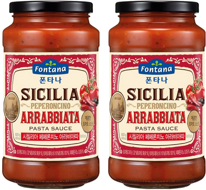 폰타나 시칠리아 페페론치노 아라비아따 파스타 토마토소스, 600g, 2개