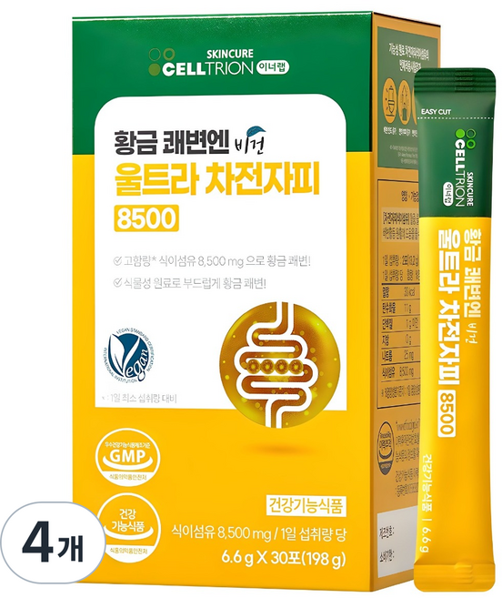 셀트리온 이너랩 황금 쾌변엔 비건 울트라 차전자피 8500, 198g, 4개