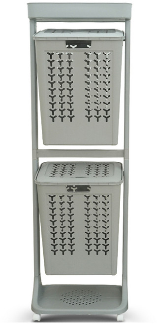 올유리빙 빅스윙 삼각패턴 뚜껑 바구니 2단, 그레이