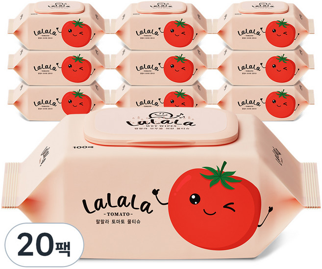 랄랄라 토마토 물티슈 캡형, 50g, 100개입, 20개