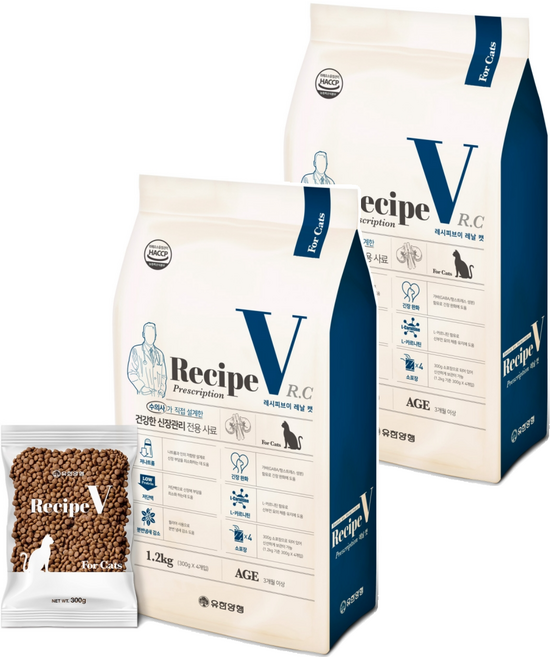유한양행레시피브이 고양이 처방식사료, 신장, 1.2kg, 2개