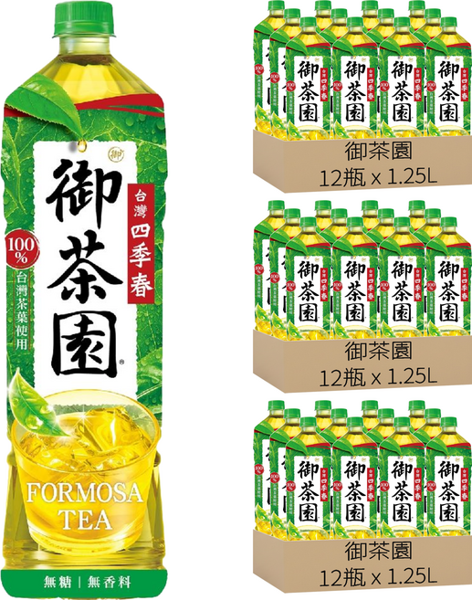 御茶園 台灣四季春 無糖, 1.25L, 36瓶