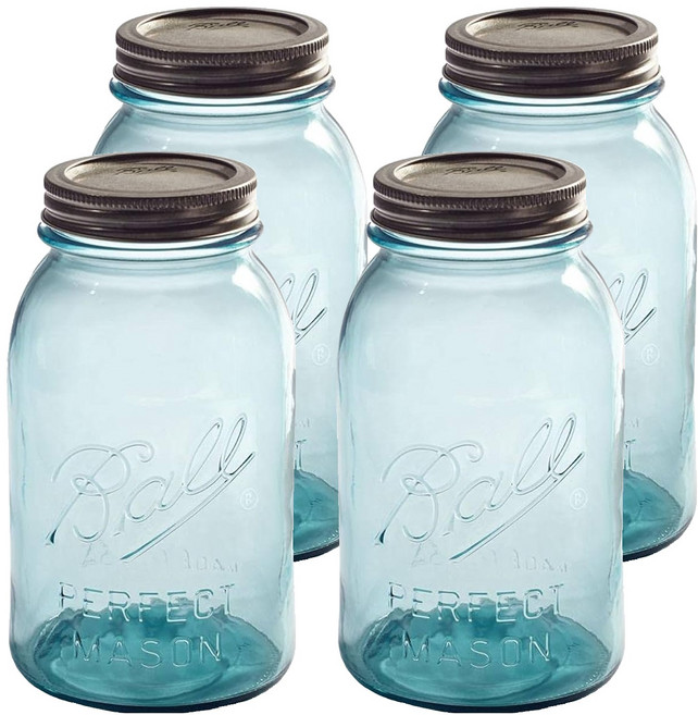 Ball 梅森 窄口珍藏水藍 4入, 946ml, 1組