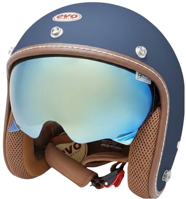 EVO 艾莉莎涼感系 內鏡復古騎士安全帽 附冰絲面罩, 石墨藍