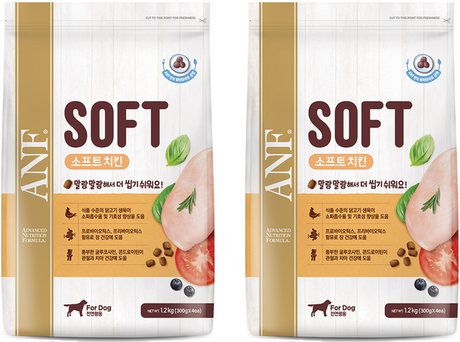 ANF 전연령용 독 소프트사료, 닭, 1.2kg, 2개