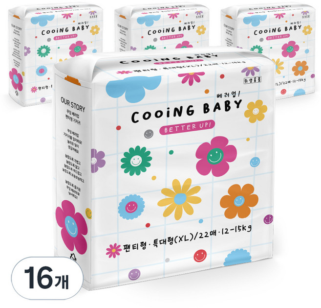 Cooing 베러업 팬티형 기저귀, 특대형(XL), 352매