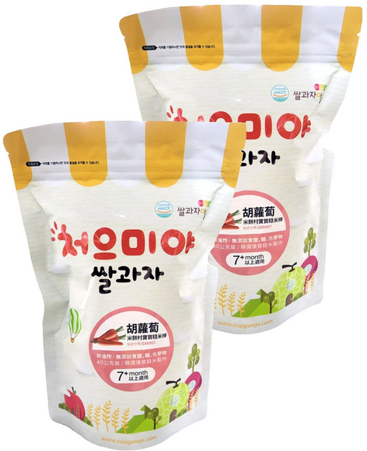 Ssalgwaja 米餅村 糙米棒 7個月以上, 胡蘿蔔, 40g, 2包