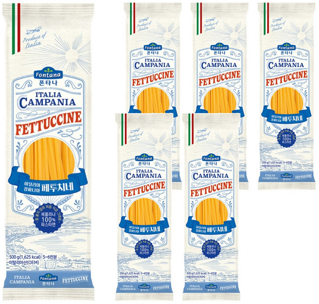 폰타나 이탈리아 캄파니아 페투치네 파스타면, 500g, 6개