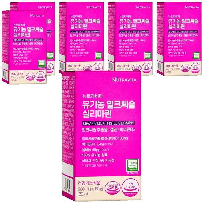 뉴트라비타 유기농 밀크씨슬 실리마린, 6개, 60정 - 쿠팡