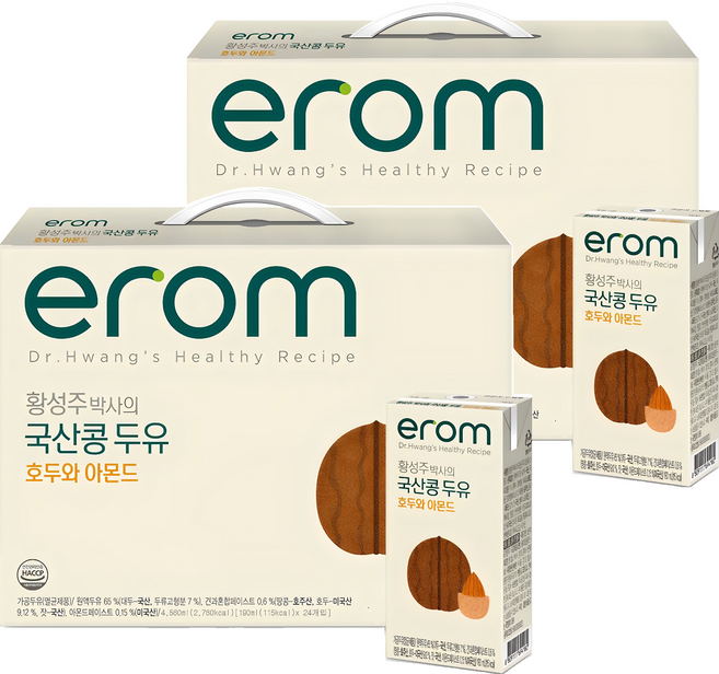 이롬 황성주 박사의 국산콩 두유 호두 아몬드, 190ml, 48개