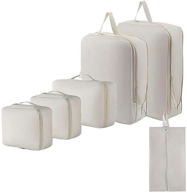 高效壓縮收納袋6件組 米色, 6個, 1組