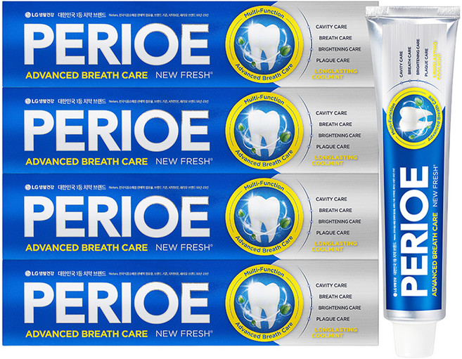 페리오 뉴후레쉬 대용량 불소 구취케어 치약 쿨민트, 185g, 4개