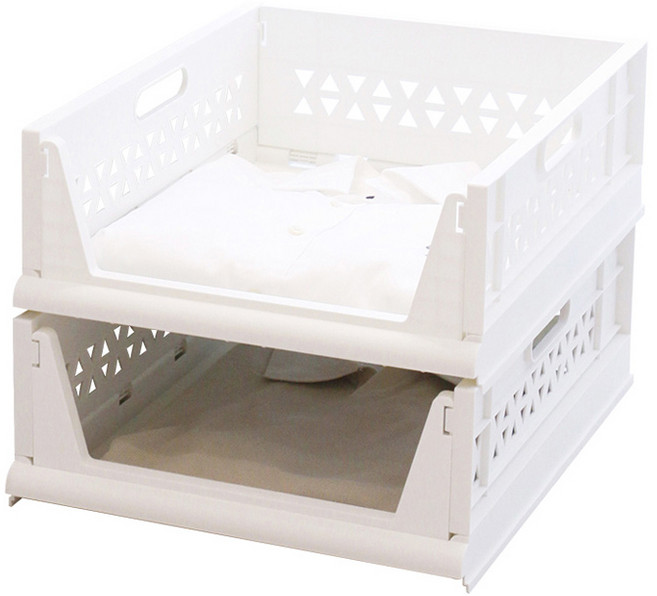 가쯔 오픈 슬라이딩 수납정리 리빙 폴딩박스, 화이트, 2개