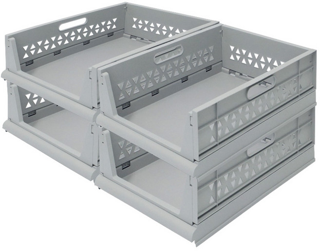 가쯔 오픈 슬라이딩 수납정리 리빙 폴딩박스, 그레이, 4개