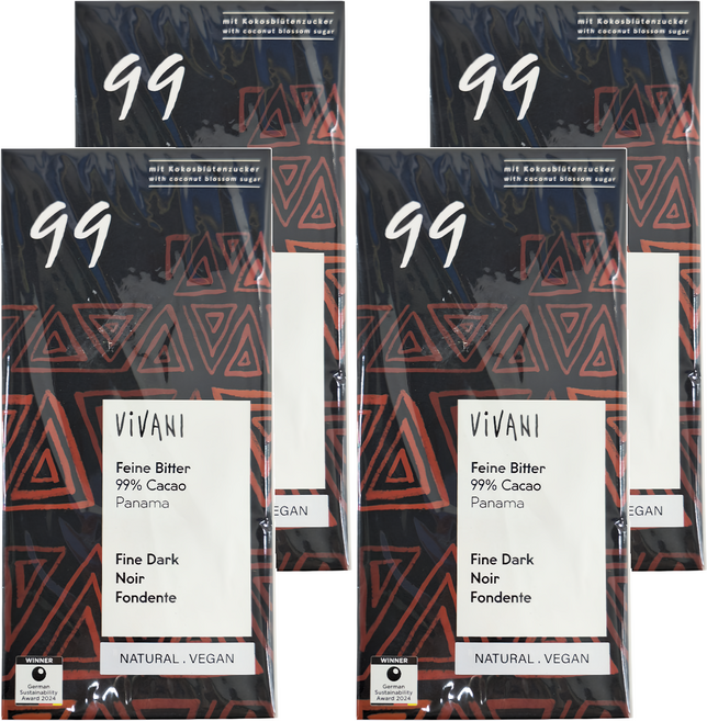 ViVANI 99%極黑巧克力片, 80g, 4片