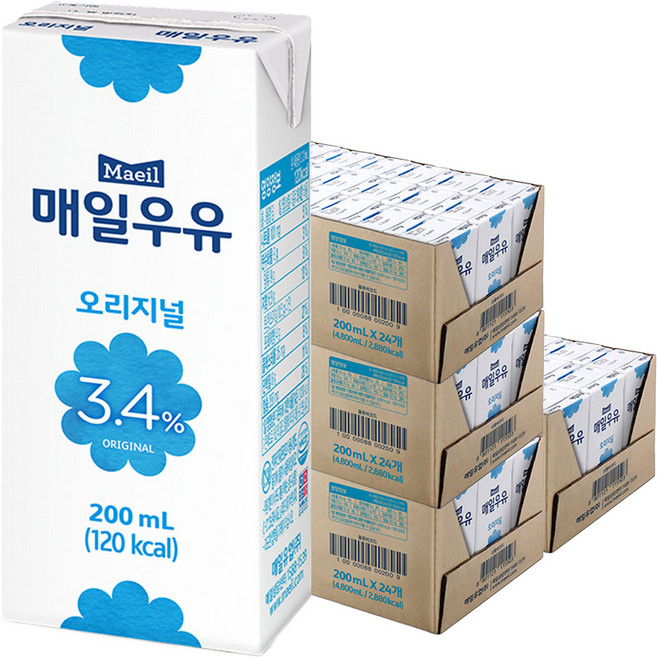 매일유업 매일우유 오리지널, 200ml, 96개