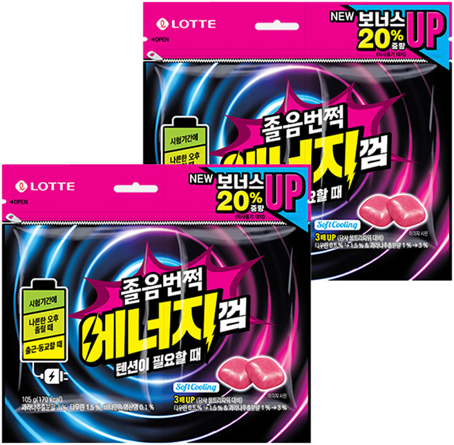 롯데웰푸드 졸음번쩍 에너지껌, 105g, 2개
