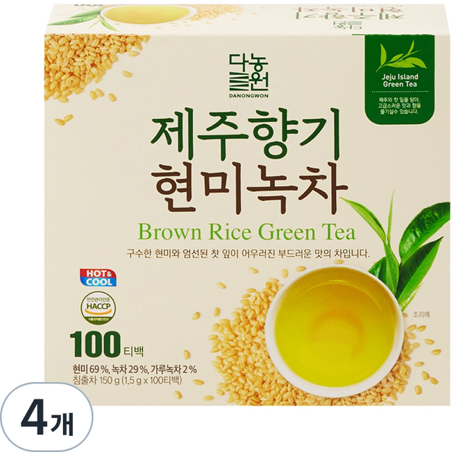다농원 제주향기 현미녹차 티백, 1.5g, 100개입, 4개
