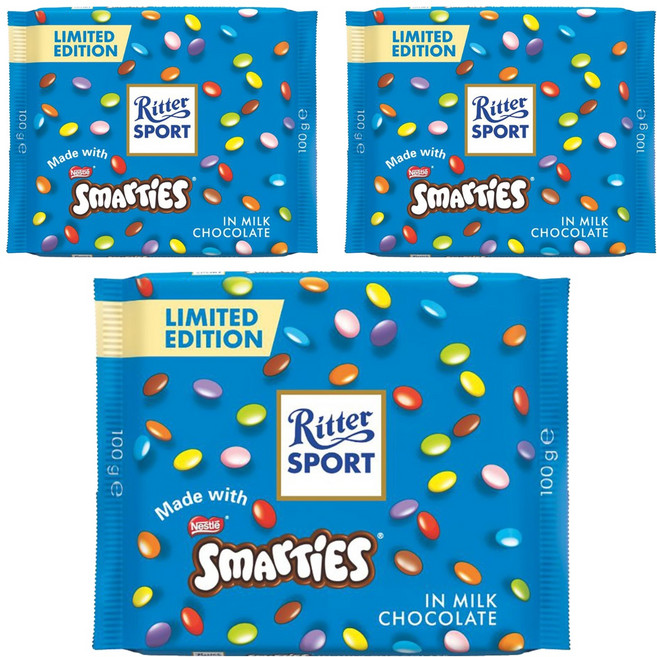 Ritter Sport Smarties牛奶巧克力, 100g, 3包