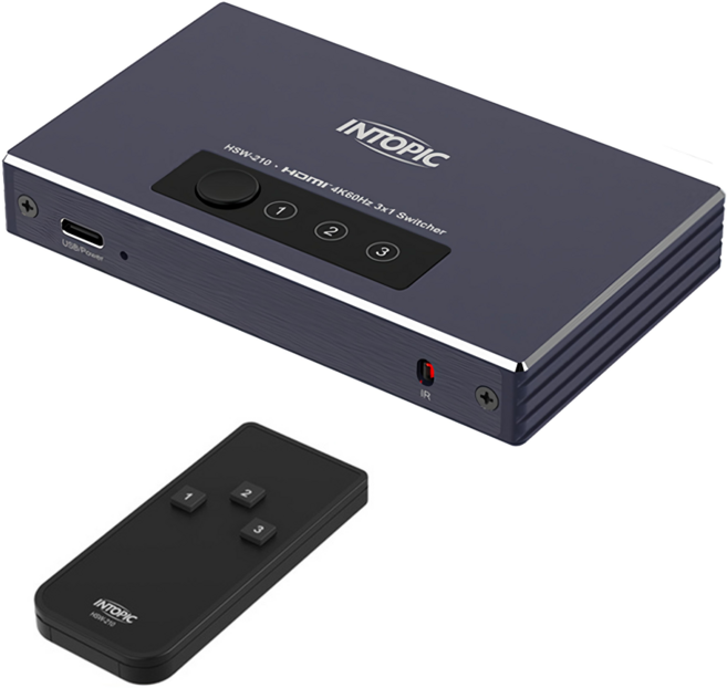 INTOPIC 廣鼎 HDMI 4K60Hz 三對一切換器 附紅外線遙控器, HSW-210, 1個