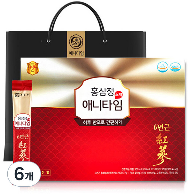 종근당 홍삼정 애니타임 스틱 + 쇼핑백, 30회분, 6개