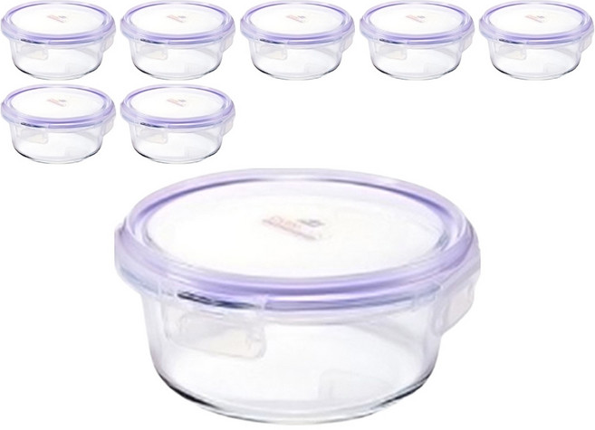 오븐락 내열유리 밀폐용기 원형, 8개, 200ml