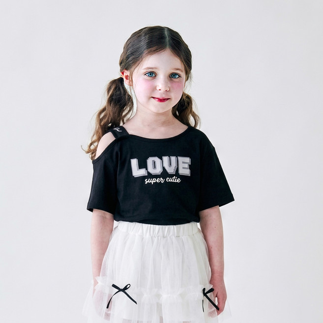 Walton Kids 兒童 Love 不對稱短版T恤
