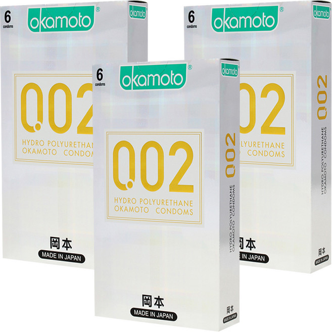 오카모토 0.02 하이드로 폴리우레탄 일반형 콘돔, 6개입, 3개