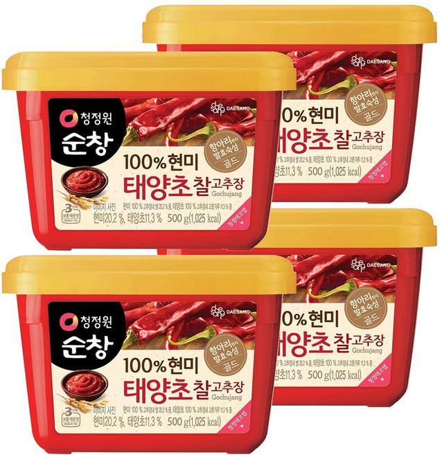 청정원순창 100% 현미 태양초 찰고추장, 500g, 4개