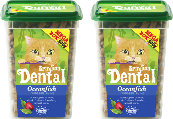 캣템 고양이 스피루리나 덴탈 간식 메가박스, 오션피쉬, 500g, 2개