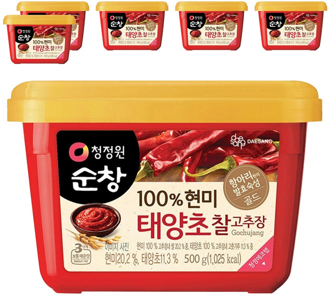 청정원순창 100% 현미 태양초 찰고추장, 500g, 6개
