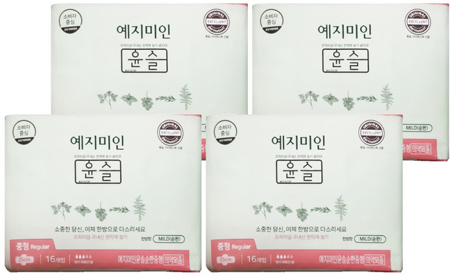 Yejimiin 玥之美人 草本精華棉質衛生棉, 25cm, 16片, 4包