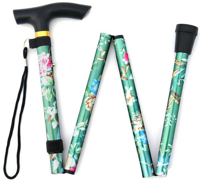 Dr.펠리스제이 접이식 꽃무늬 어르신 지팡이, 그린, 1개