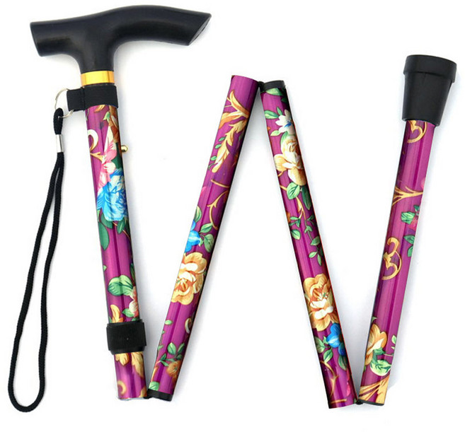 Dr.펠리스제이 접이식 꽃무늬 어르신 지팡이, 퍼플, 1개