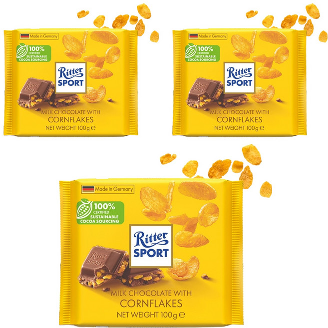 Ritter Sport 玉米片牛奶巧克力, 100g, 3包