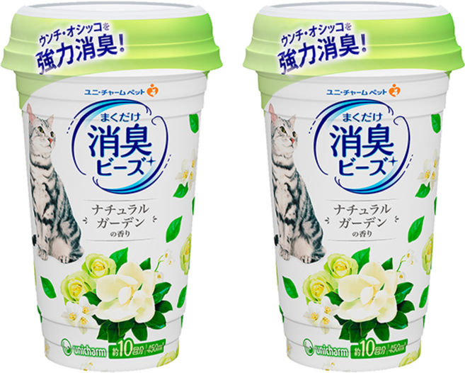 유니참 고양이 뿌려쓰는 비즈 탈취제 네추럴 그린향, 450ml, 2개