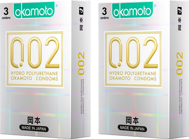 오카모토 0.02 하이드로 폴리우레탄 일반형 콘돔, 3개입, 2개