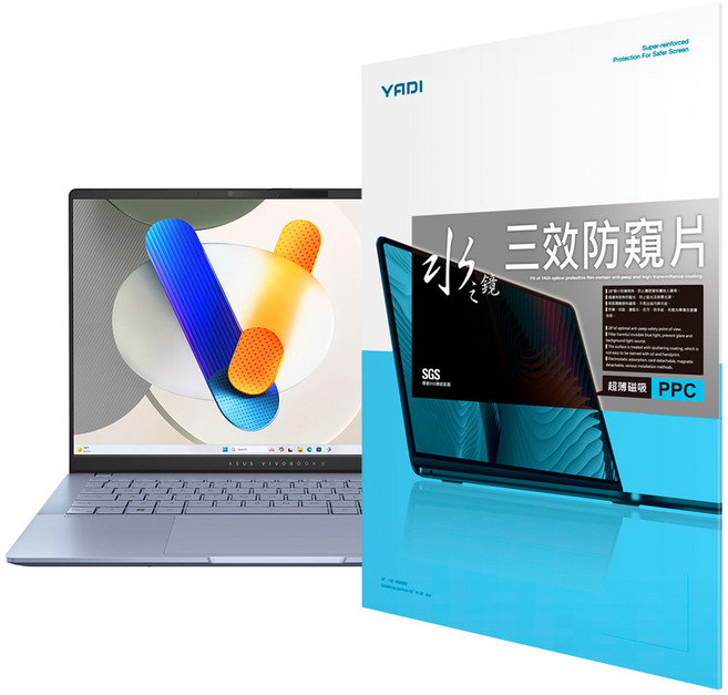 YADI 亞第 獨特磁吸 水之鏡防窺片 ASUS ASUS Vivobook S 14 S5406SA專用 PF4PPC-W140 14吋 16:10, 透明色, 1片