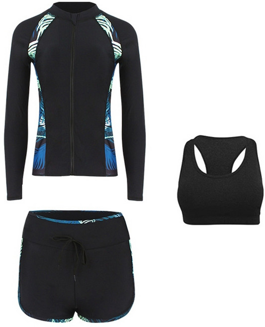 一家人的泳衣3件組, 成人女款 黑色 + 綠色