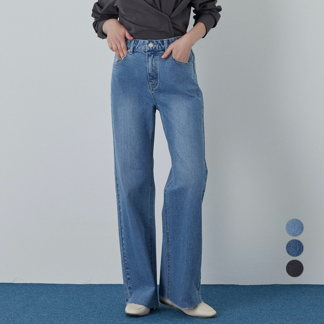 ELLEPARIS 여성용 와이드핏 부츠컷 데님 팬츠