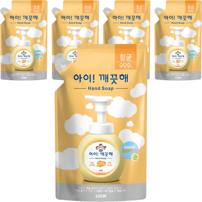 아이깨끗해 향균 폼 핸드솝 순 파우더향 리필용, 200ml, 5개