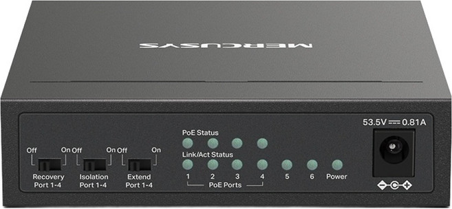MERCUSYS 水星網路 MS106LP 6-Port 10/100Mbps 桌上型交換器 4-Port PoE+ 40W PoE 預算 金屬外殼, 1個