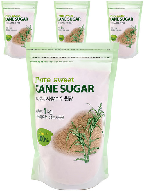 캐인슈가 비정제 사탕수수 원당, 1kg, 4개
