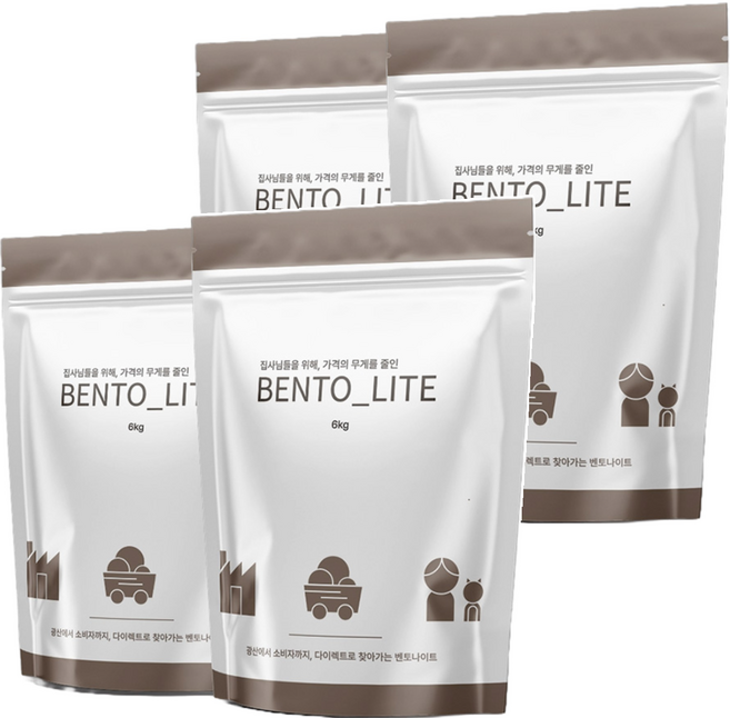 벤토라이트 고양이 모래, 6kg, 4개, 무향