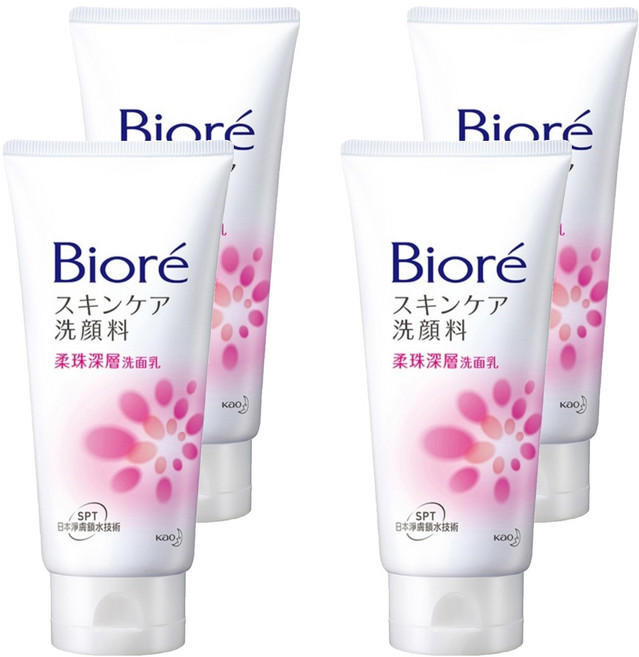 Biore 蜜妮 台灣公司貨 柔珠深層洗面乳, 100g, 4條