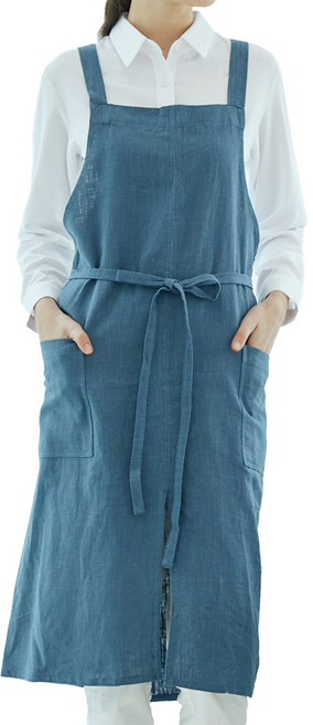 유니스토어 투머치 하이퀄리티 린넨 앞치마, 터콰이즈, 1개