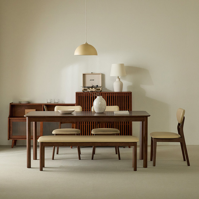 소라 원목식탁 6인용 1800 + 의자3p + 벤치 세트 방문설치, 월넛, 일반 3 + 벤치 1