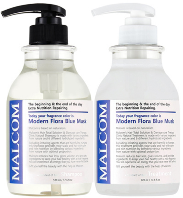 MALCOM 瑪律科姆 Modern Flora Blue白麝香洗髮精 520ml+護髮素 520ml組, 1套